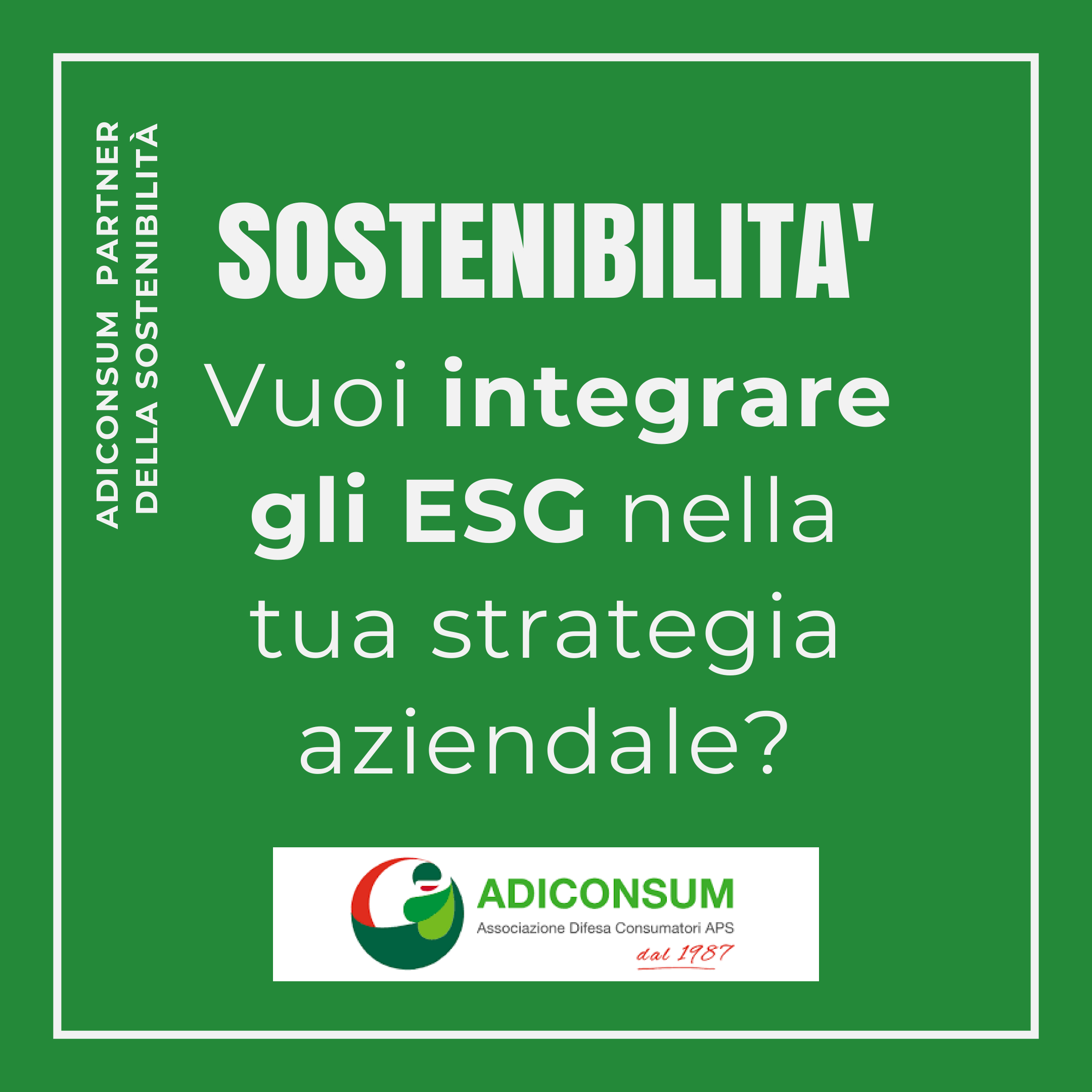 Banner "Sostenibilità. Vuoi integrare gli ESG nella tua strategia aziendale?"